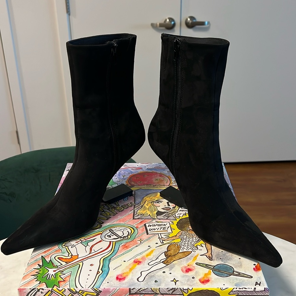 Gently used black suede, Jeffrey Campbell boots in women’s US size 9
